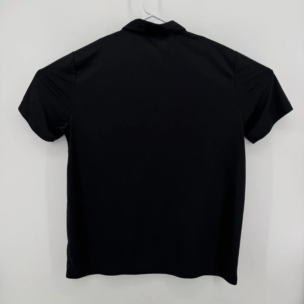 Adidas Polo Shirt Mens XL Graphic Chest Stripe Performance Polyester Black